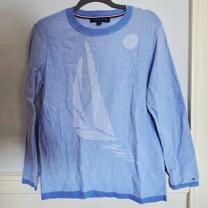TOMMY HILFIGER Women's Cotton Sail Away Graphic Sweater In Bel Air Blue/ Bright